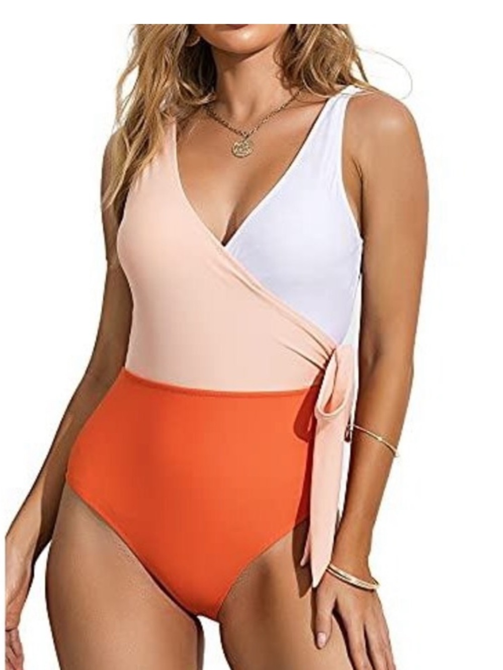 Summer mae NWT M Colorblock One-Piece Swimsuit White Blush Orange tummy control